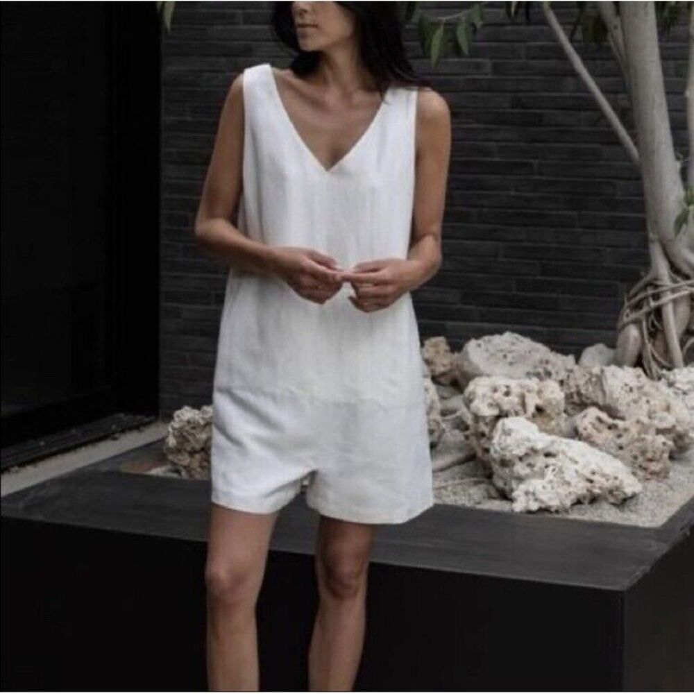 NEW Lunya Resort Linen Silk Romper White Size Small Loungewear Sleepwear $198
